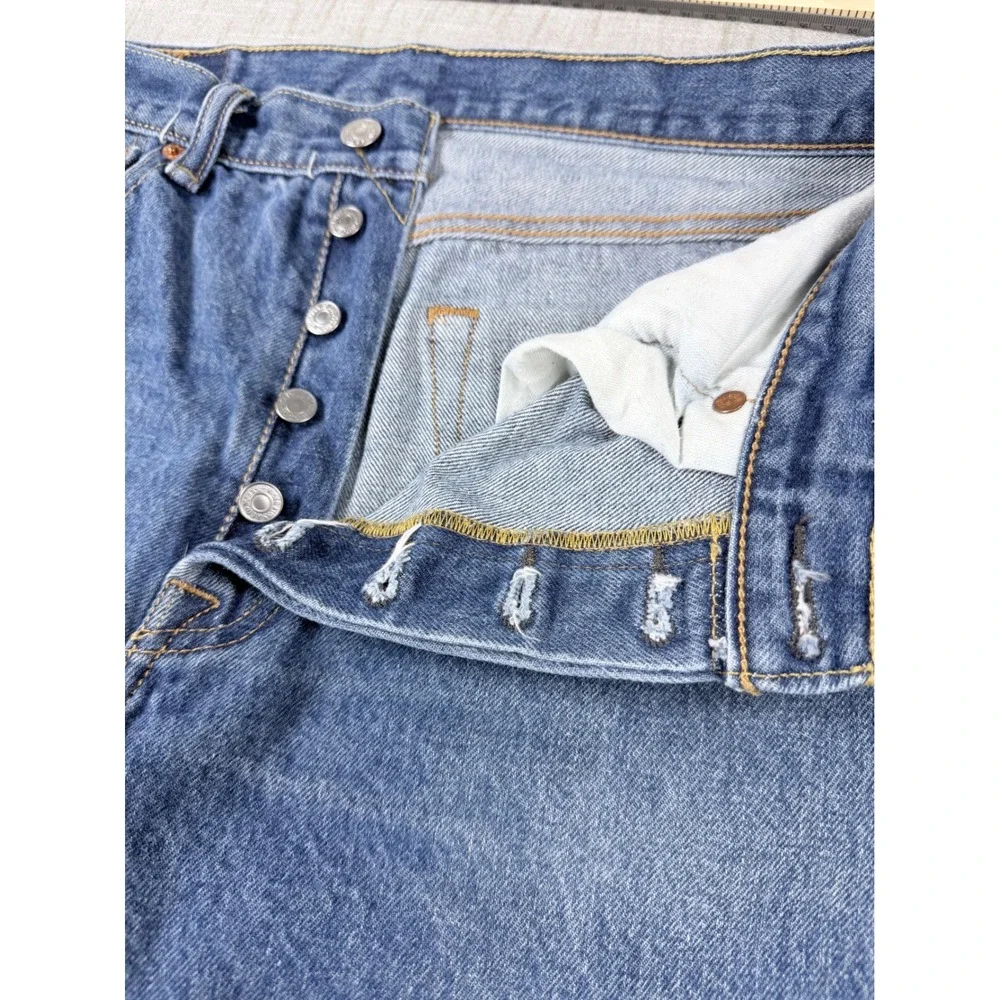 Levis 501 Original Fit Mens Blue Denim Straight Leg Button Fly Jeans 33x36